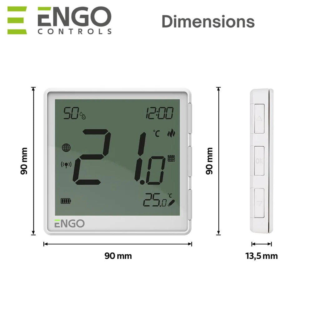 ENGO EONE-BATW ZigBee Smart Thermostat – Wireless, Li-Ion Battery, Humidity Sensor, White | UFH & Boiler Control