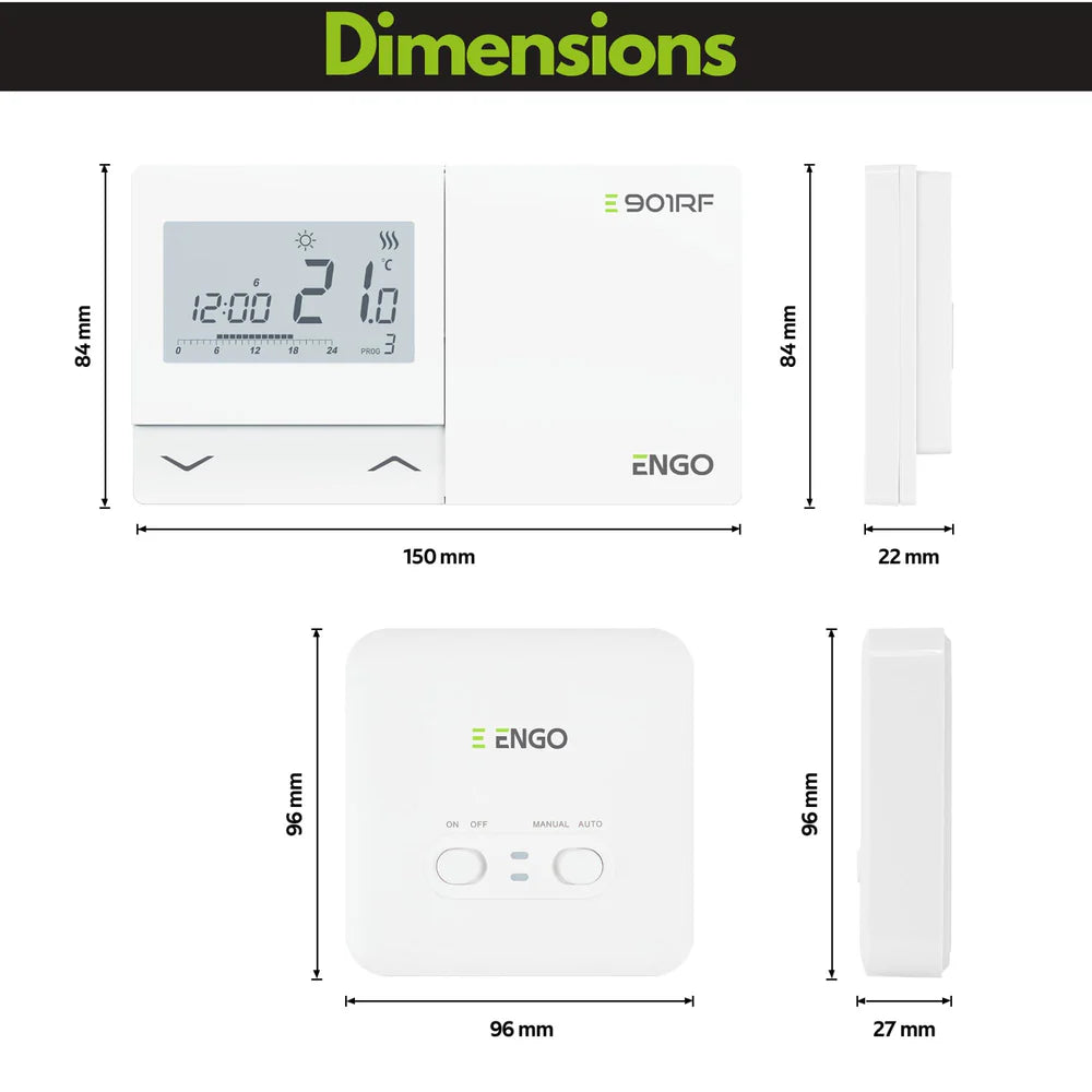 ENGO E901-RF-UK Programmable Wireless Thermostat – 7-Day, 868MHz, Boiler Plus Compliant | Gas, Oil & Heat Pump