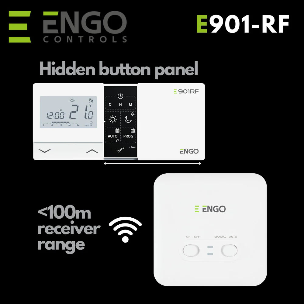 ENGO E901-RF-UK Programmable Wireless Thermostat – 7-Day, 868MHz, Boiler Plus Compliant | Gas, Oil & Heat Pump