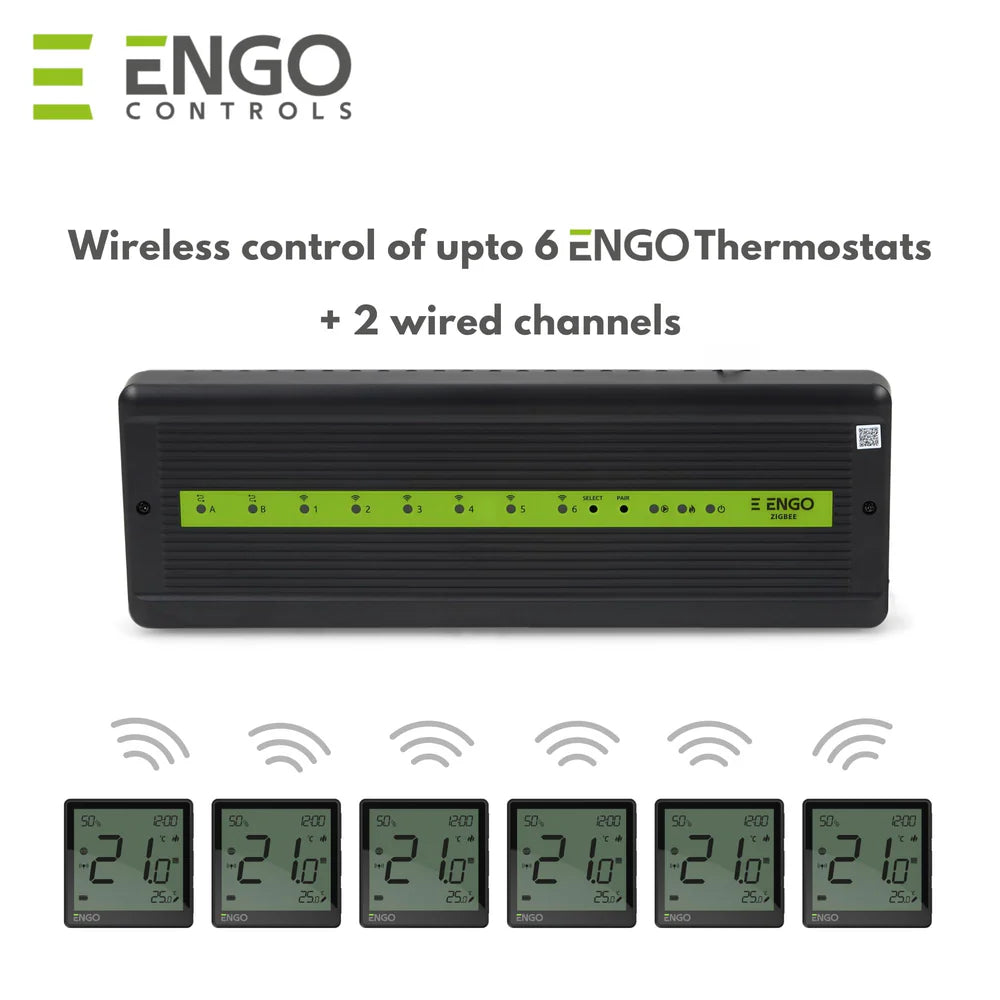 ENGO ECB62-ZB ZigBee Smart UFH Control Box – 6 Wireless + 2 Wired Zones, 230V, DIN Rail | App Control