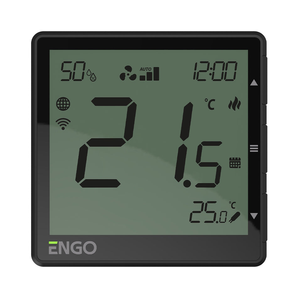 ENGO EFAN-230B Wi-Fi Fan Coil Thermostat, 230V, Black - MODBUS RS-485