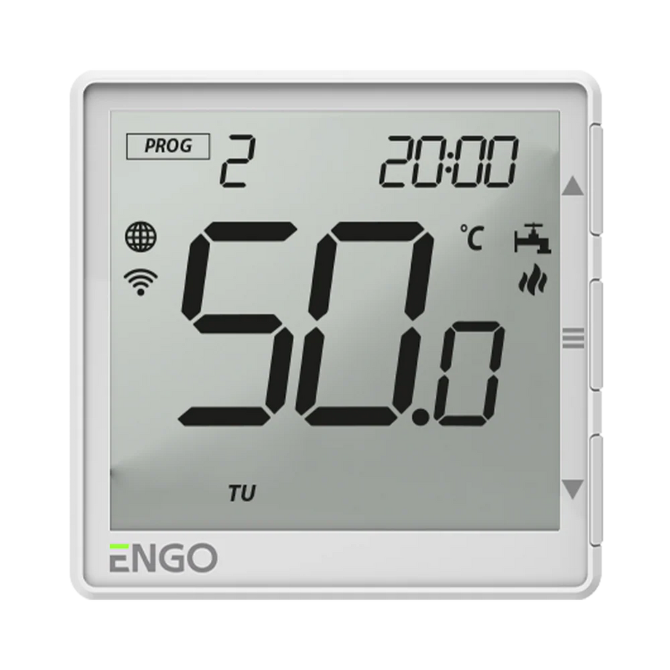 Digital thermostat with digital display on a white background