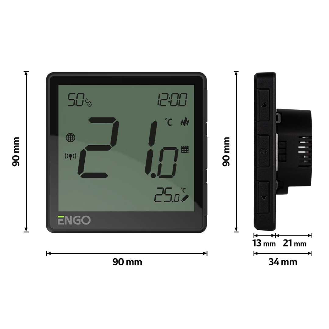 ENGO EONE-230B ZigBee Smart Thermostat – Flush-Mounted, 230V, Humidity Sensor, Black | UFH & Boiler Control