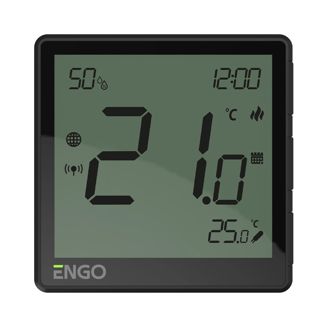ENGO EONE-230B ZigBee Smart Thermostat – Flush-Mounted, 230V, Humidity Sensor, Black | UFH & Boiler Control