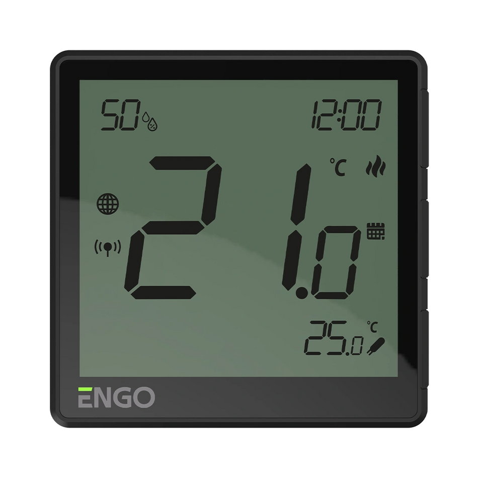 ENGO EONE-230B ZigBee Smart Thermostat – Flush-Mounted, 230V, Humidity Sensor, Black | UFH & Boiler Control