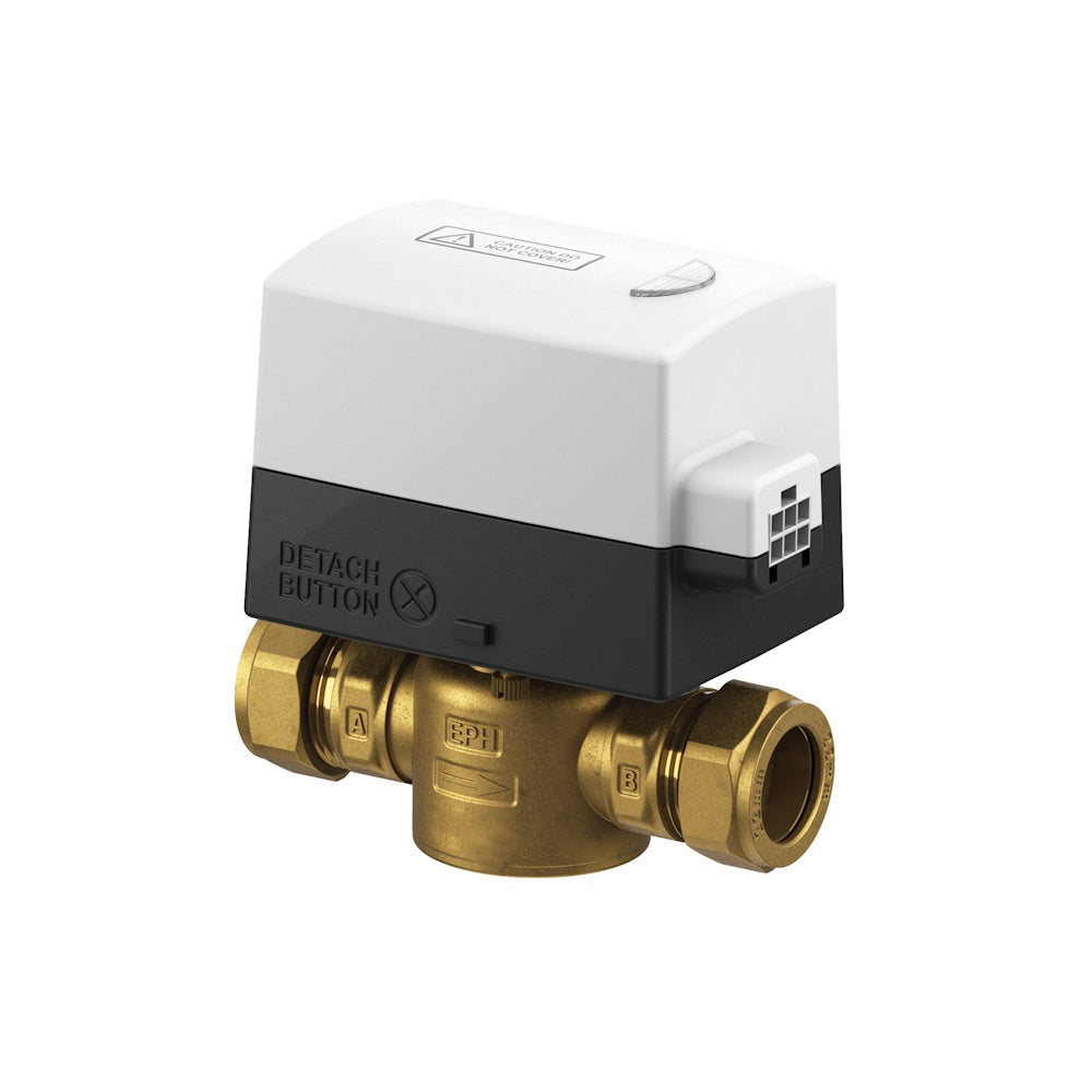 EPH Controls V222P 22mm 2 Port Motorised Zone Valve - Detachable Actuator, 230V, Auxiliary Switch