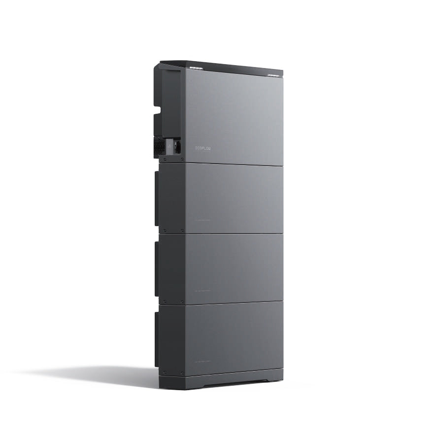 Stack of gray ecoflow battery packs on a white background