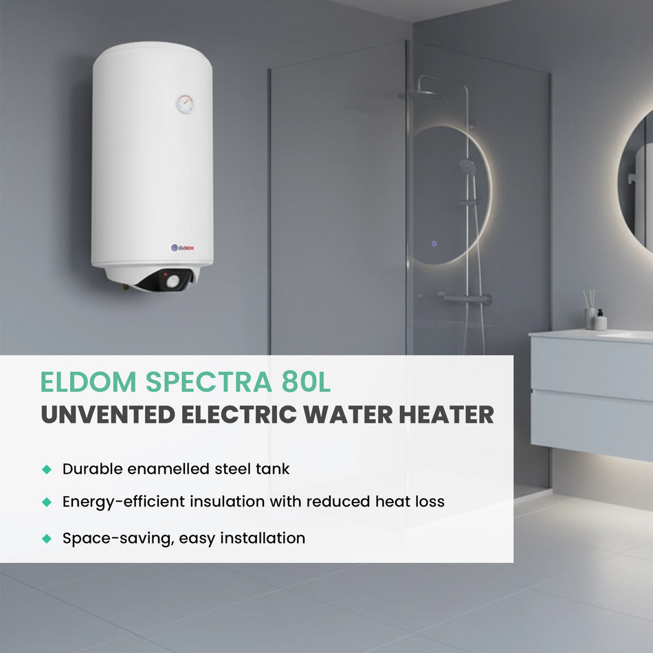 Eldom Spectra 80 Litre Vertical Unvented Electric Water Heater 2 kW Bundle