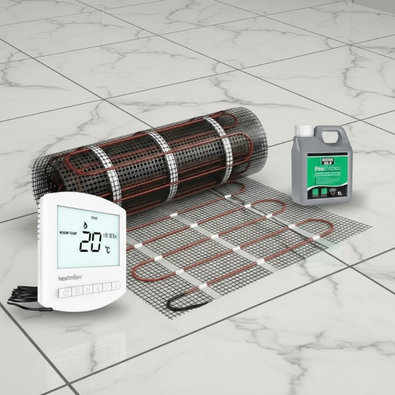 Fast-Heat 200W Electric Floor Heating Bundle with Programmable Thermostat - Ideal for Tiles