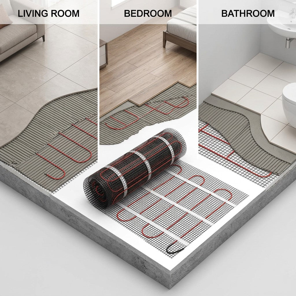 150W/m² Electric Underfloor Heating Peel & Stick Mats – Under Tile UFH Mat