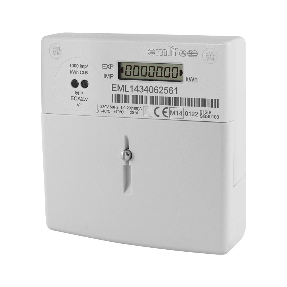 Emlite ECA2.V Single Phase 100A Generation Meter Pulse Output 1000/kWh MID Approved Solar PV FiT SEG with Cover