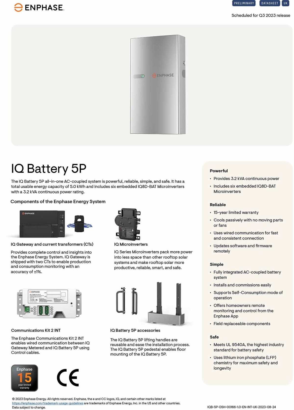 ENPHASE IQ Battery 5P with product details on a white background