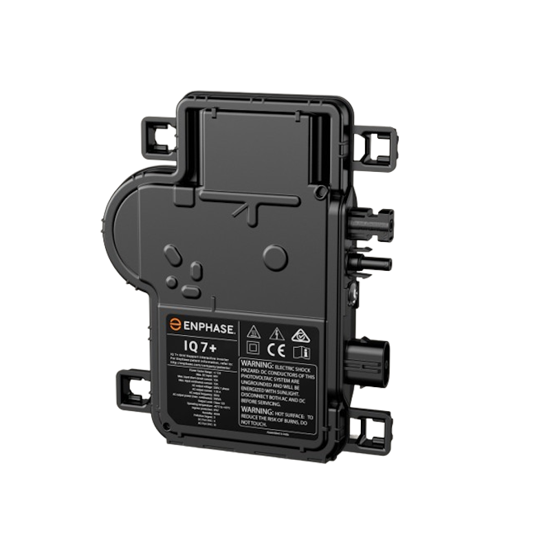 Enphase Microinverter IQ7PLUS-72-M-INT side view, designed for 60 & 72 cell solar modules with MC4 connectors.