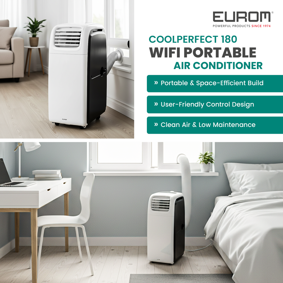 Eurom 18000 BTU Mobile Air Conditioner and Heating Unit | 5200W Cooling, Wi-Fi, R290 | Powerful Year-Round Climate Control