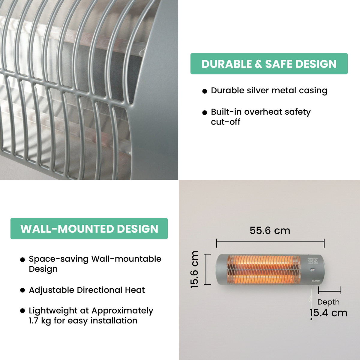 Eurom Infrared Heater Bathroom 1200W Wall-Mounted