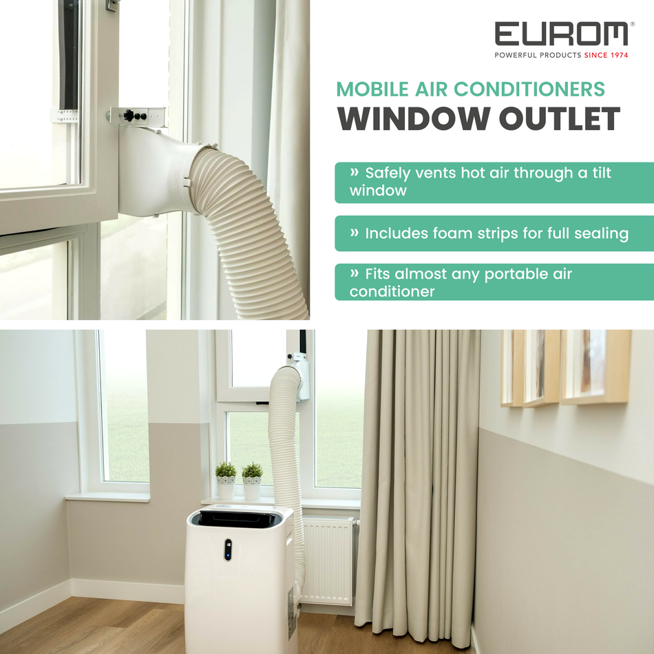 Eurom Window Outlet for Tilt-and-Turn and Skylights – Secure and Efficient Exhaust Adapter for Mobile Air Conditioners