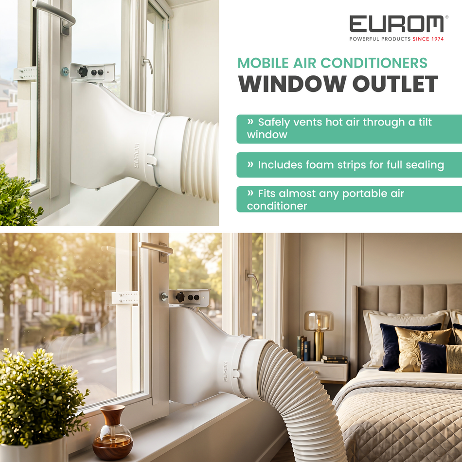 Eurom Window Outlet for Tilt-and-Turn and Skylights – Secure and Efficient Exhaust Adapter for Mobile Air Conditioners