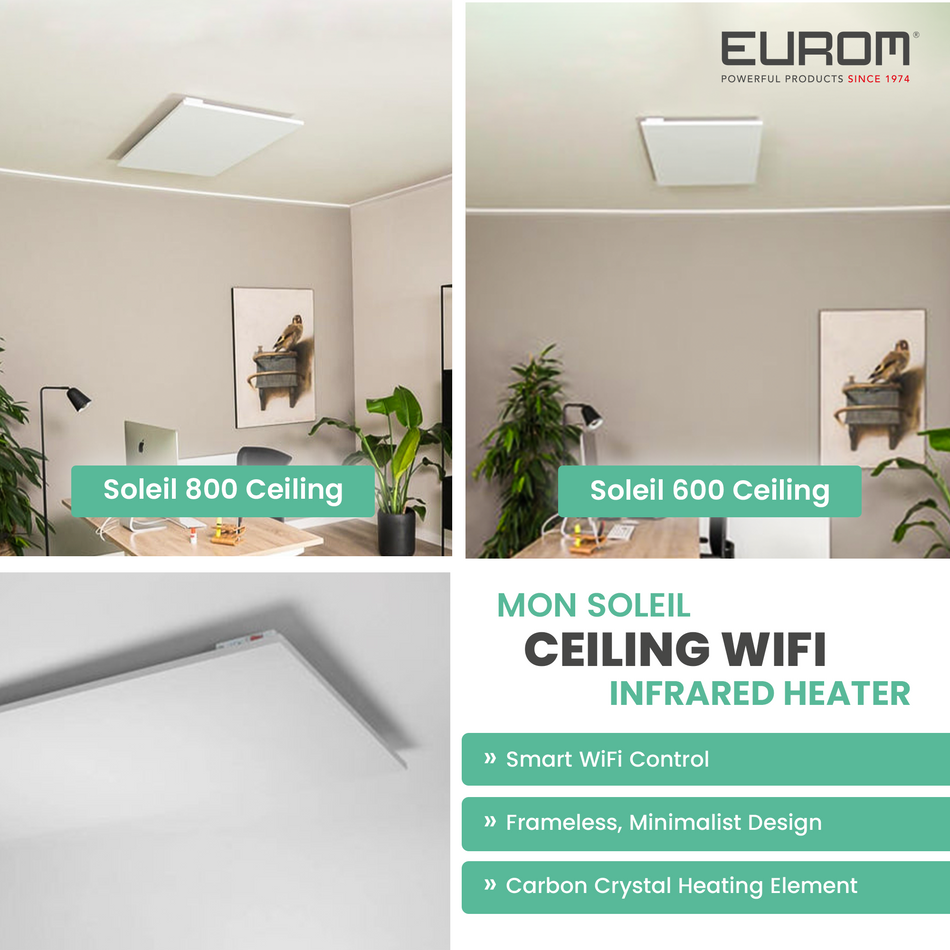 Eurom Mon Soleil 800 Ceiling WiFi Infrared Heater – Frameless, Efficient Ceiling Heating with Smart Control