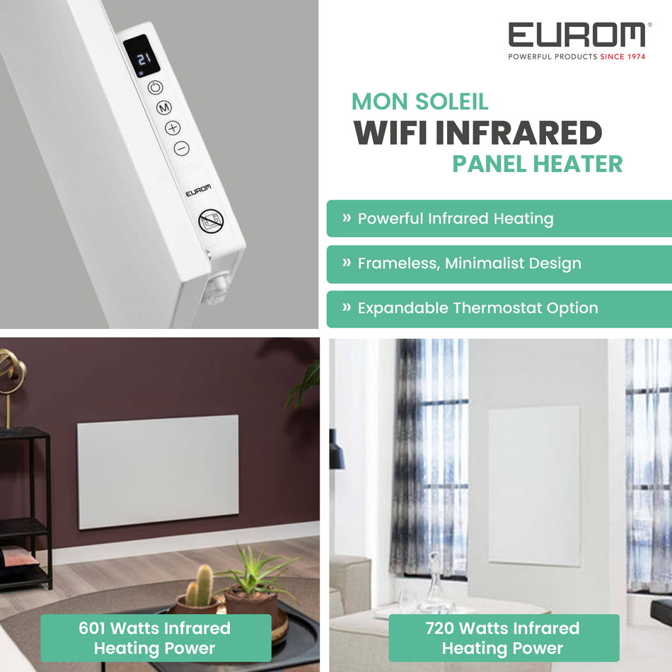 Eurom Mon Soleil 720 WiFi Infrared Heater – Frameless, Smart Wall & Ceiling Heating