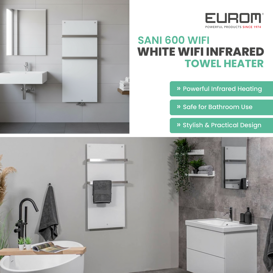 Eurom Sani 600 WiFi Infrared Bathroom Heater – Efficient, Smart Heating with Weekly Timer