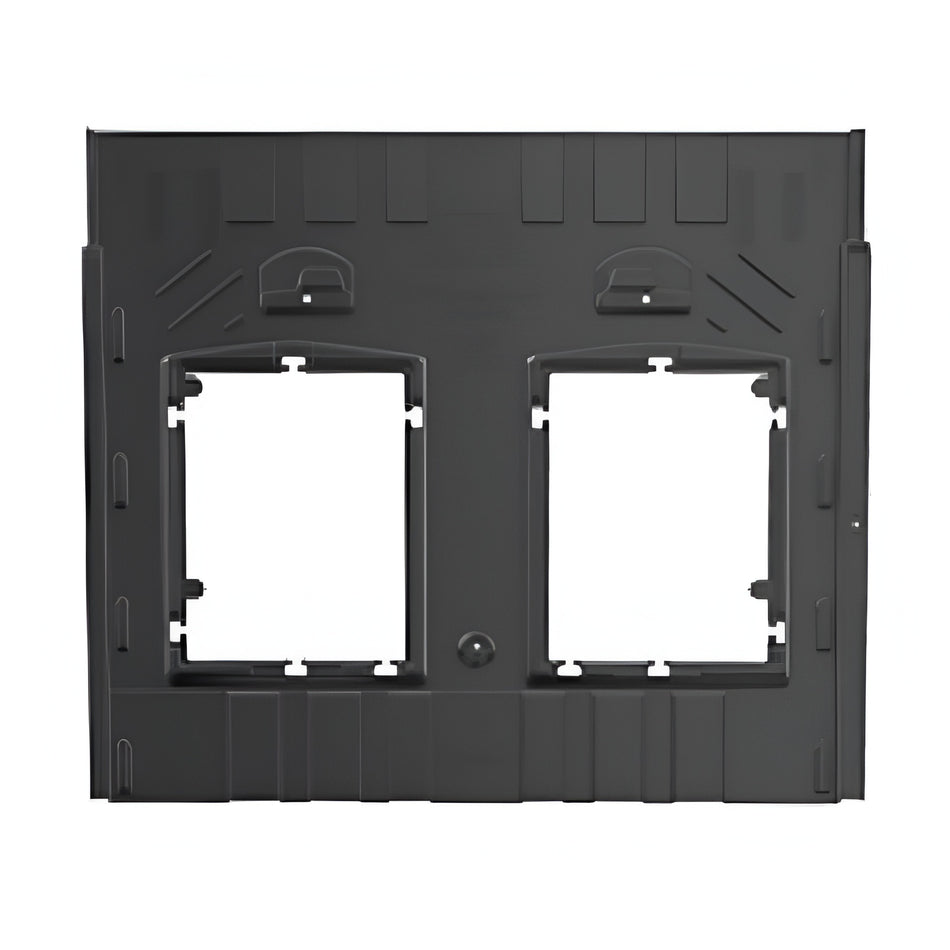 GSE Black double gang wall plate on a white background