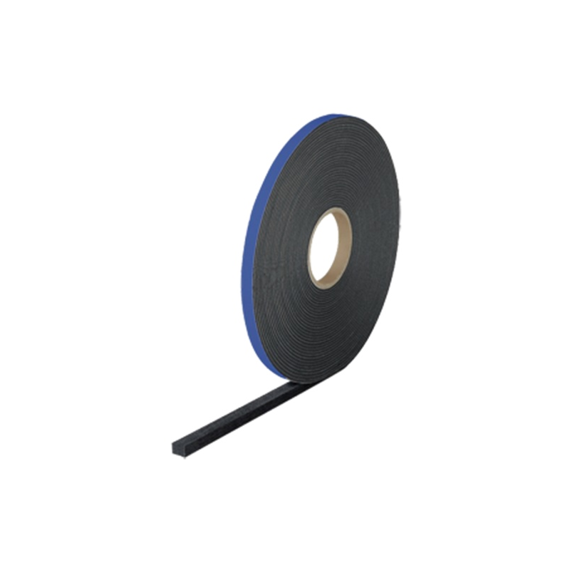 A roll of black adhesive or seal tape with a blue backing, shown on a plain white background.