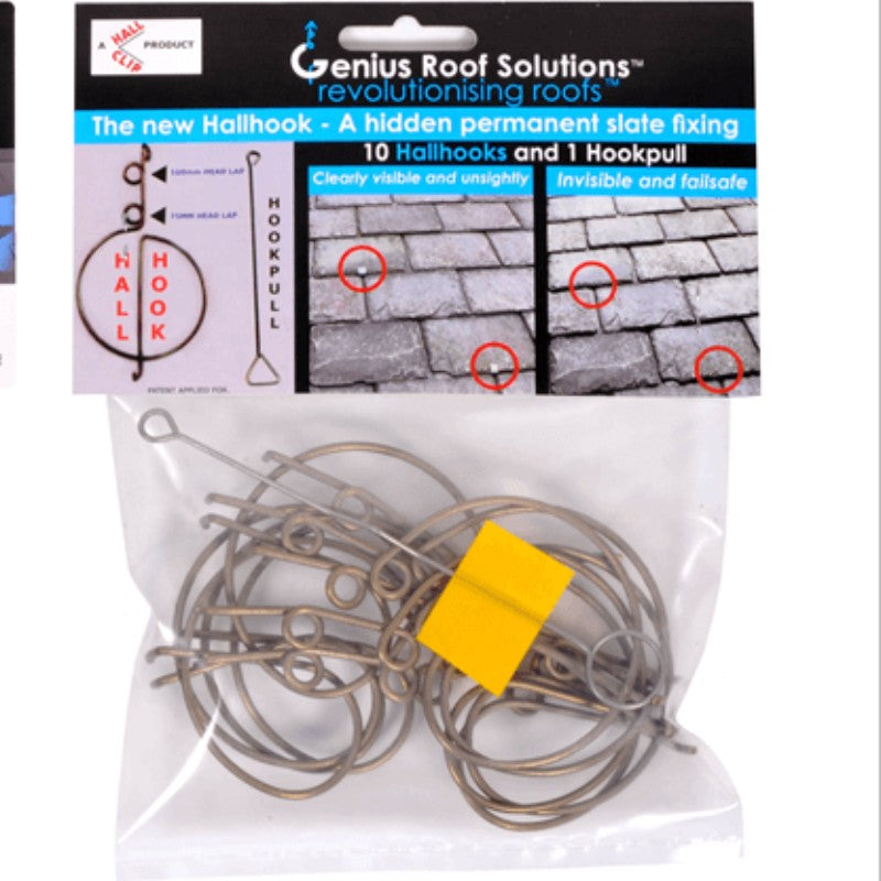 Genius Roof Hallhooks (10 Pack) - Patented Secret Slate Fixing for Refitting Slates