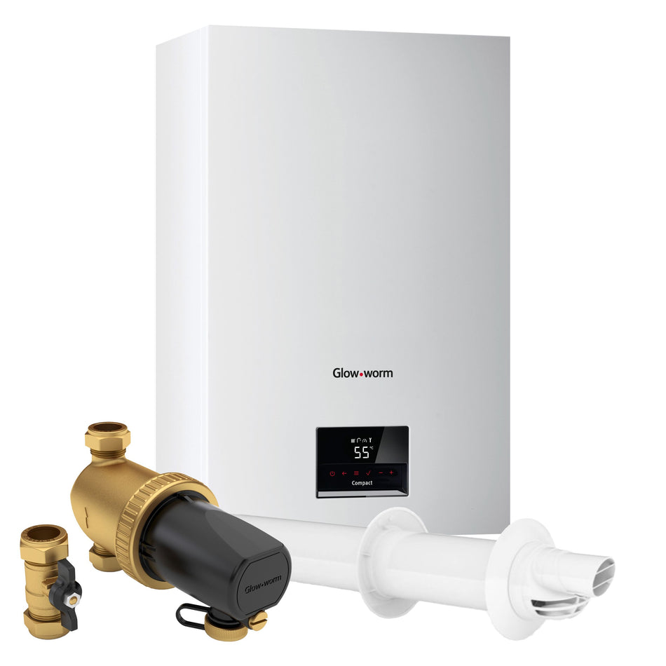 Glow-worm Compact 24C LPG Combi Boiler, Horizontal Flue and System Filter