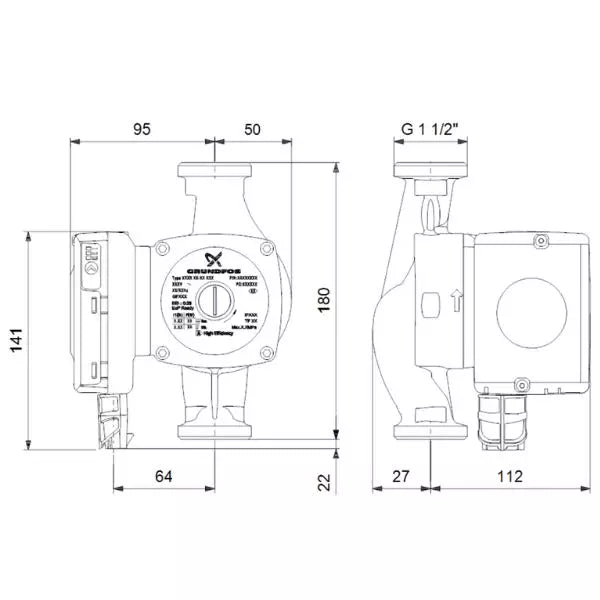 Grundfos UPS2-2580 Domestic Circulator Pump 1 ½" Connection 8m Head