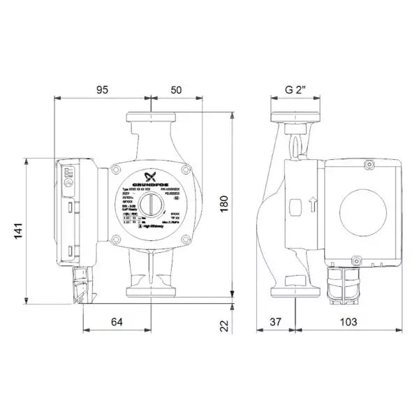 Grundfos UPS2-3280 Domestic Circulator Pump 2" Connection 8m Head