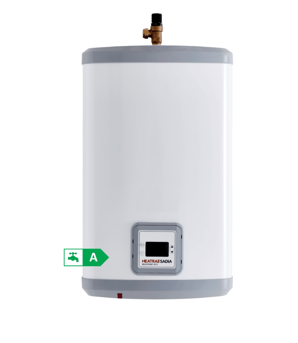 Heatrae Sadia Multipoint Eco 80L 3kW Water Heater | Vertical Unvented Electric Cylinder for Commercial Use