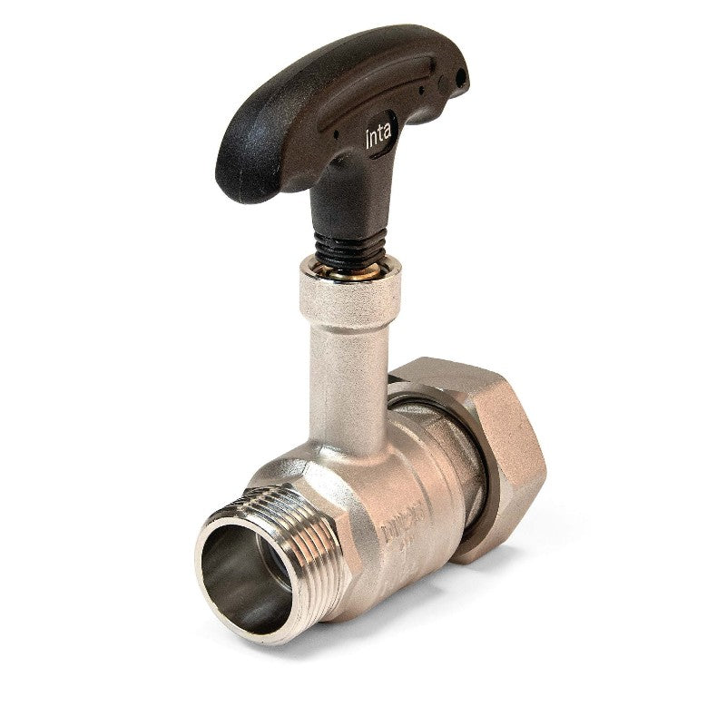 Inta 1-1/4" Female Swivel x 1" Male Flat Face Extended Key Lever Ball Valve — Heat Pump Isolation Valve PN25 HPBV114