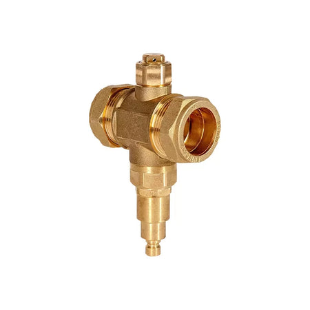 Brass plumbing valve on a white background
