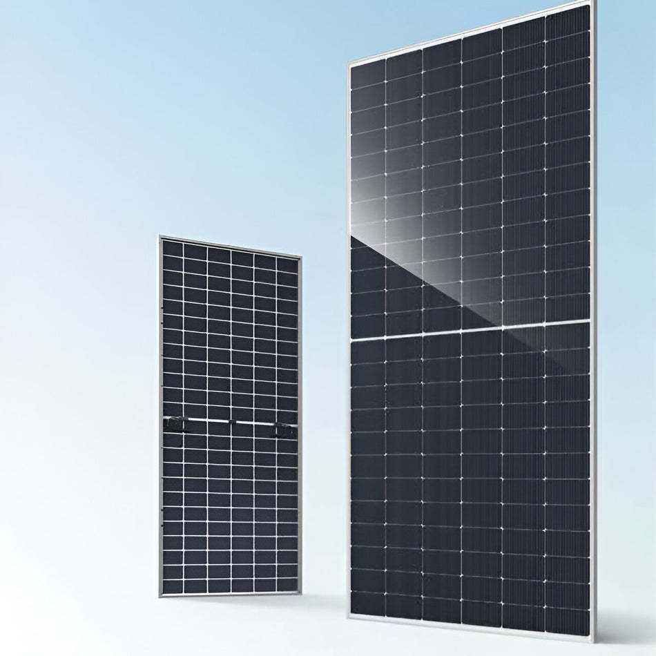 Two solar panels on a light blue background