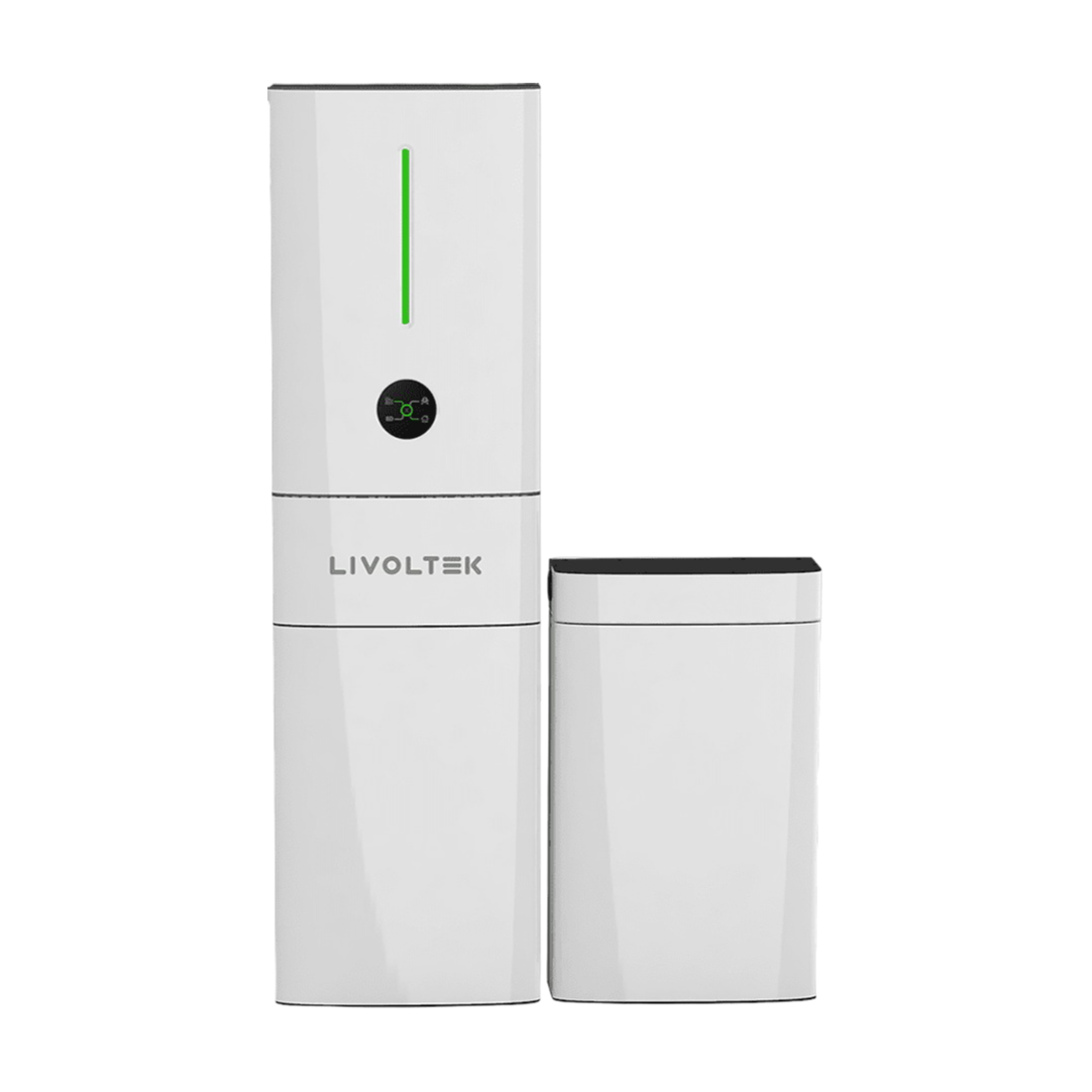Livoltek 5kW All-in-One Bundles hybrid inverter with sleek design and status indicator light.