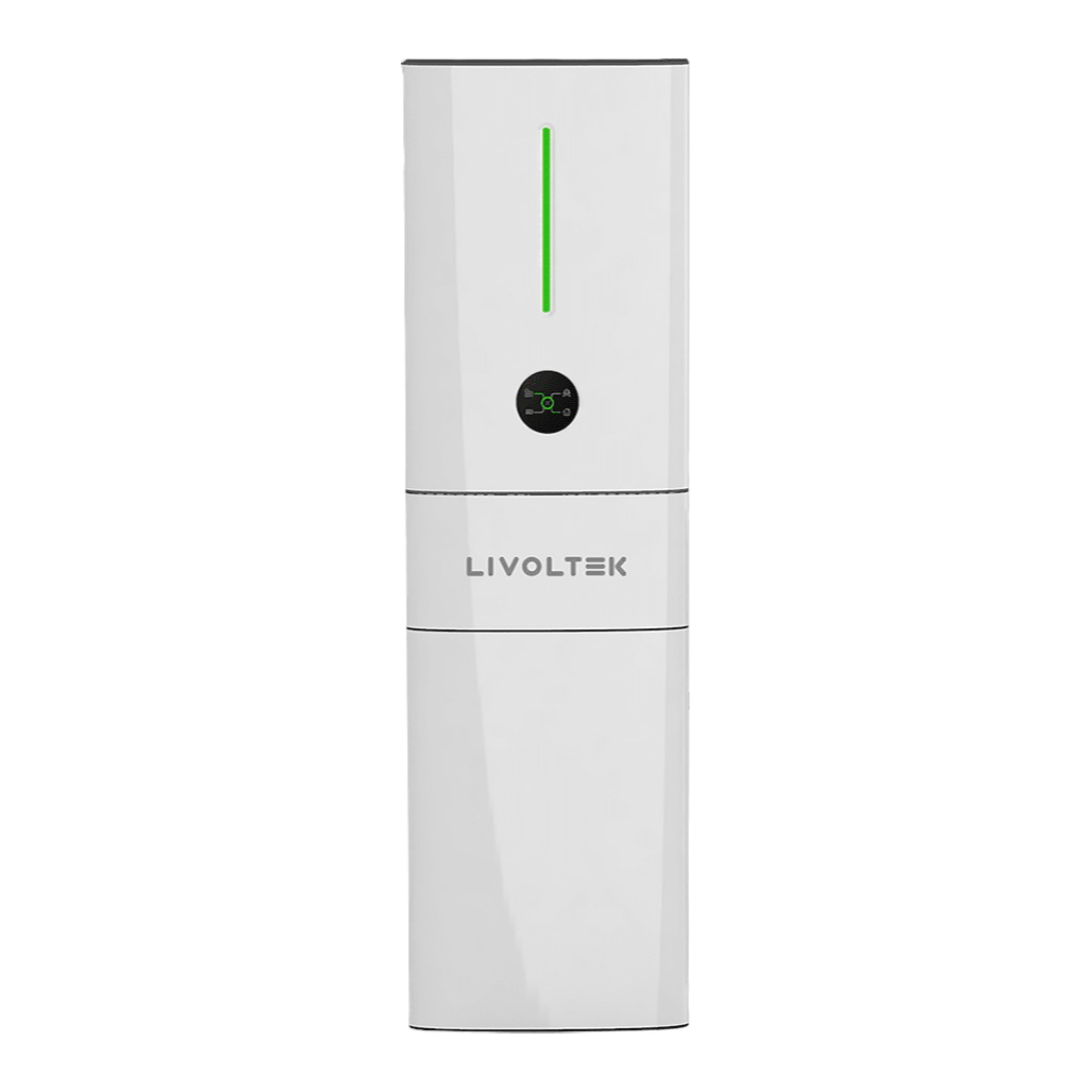 Livoltek 5kW All-in-One Bundles hybrid inverter with sleek design and status indicator light.