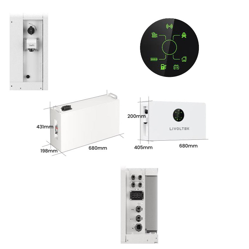 Technical specifications and dimensions of a LIVOLTEK product on a white background