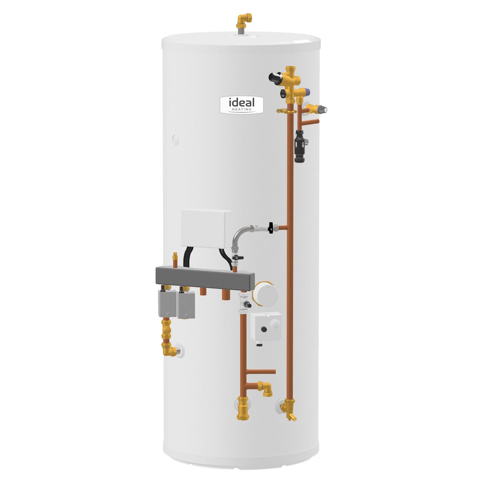 Ideal Heating Logic Max System2 24kW Gas System Boiler with Horizontal Flue & 210L System Ready Unvented Cylinder Bundle