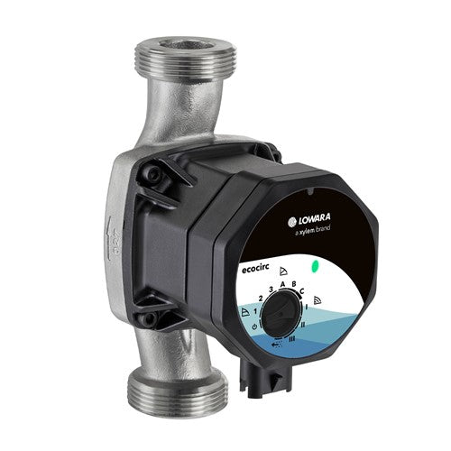 Lowara Ecocirc M 25-6/130 N variable speed circulator pump with stainless steel body and control panel.