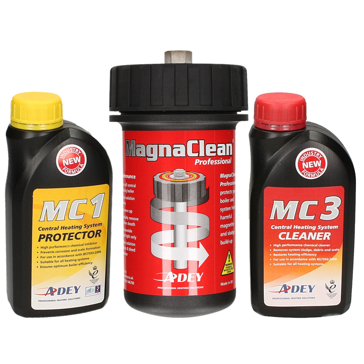 MagnaClean Filter System Inhibitor and Cleaner Pack including MC1 Protector and MC3 Cleaner bottles.