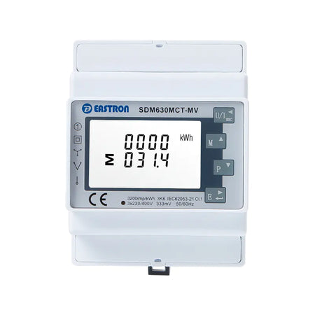 Digital energy meter with Eastron branding on a white background