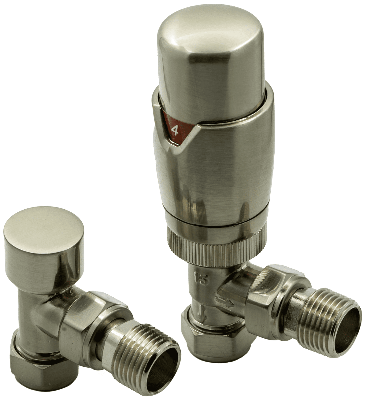 Reina Modal TRV Angled Brushed Radiator Valve with Lockshield
