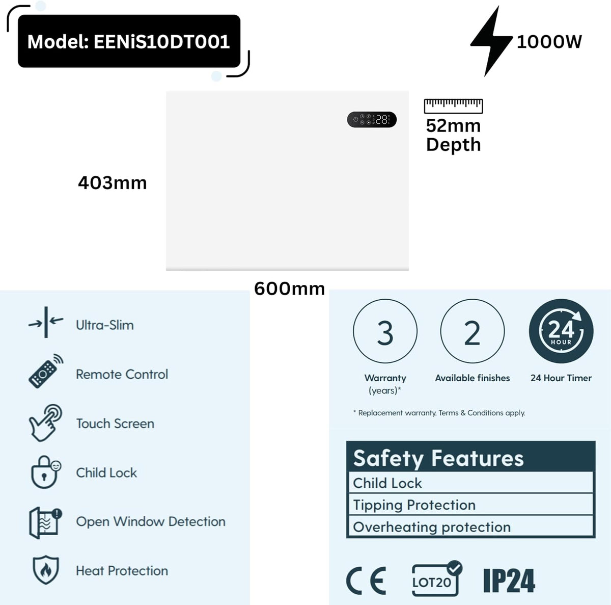Nido Smart Electric Steel Panel Heater Wall Mounted with Wi-Fi and Remote Control
