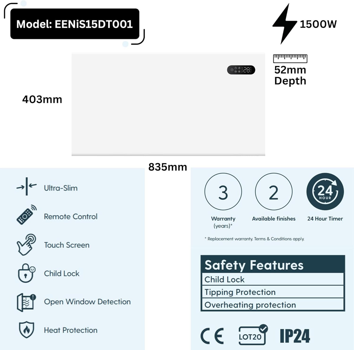 Nido Smart Electric Steel Panel Heater Wall Mounted with Wi-Fi and Remote Control
