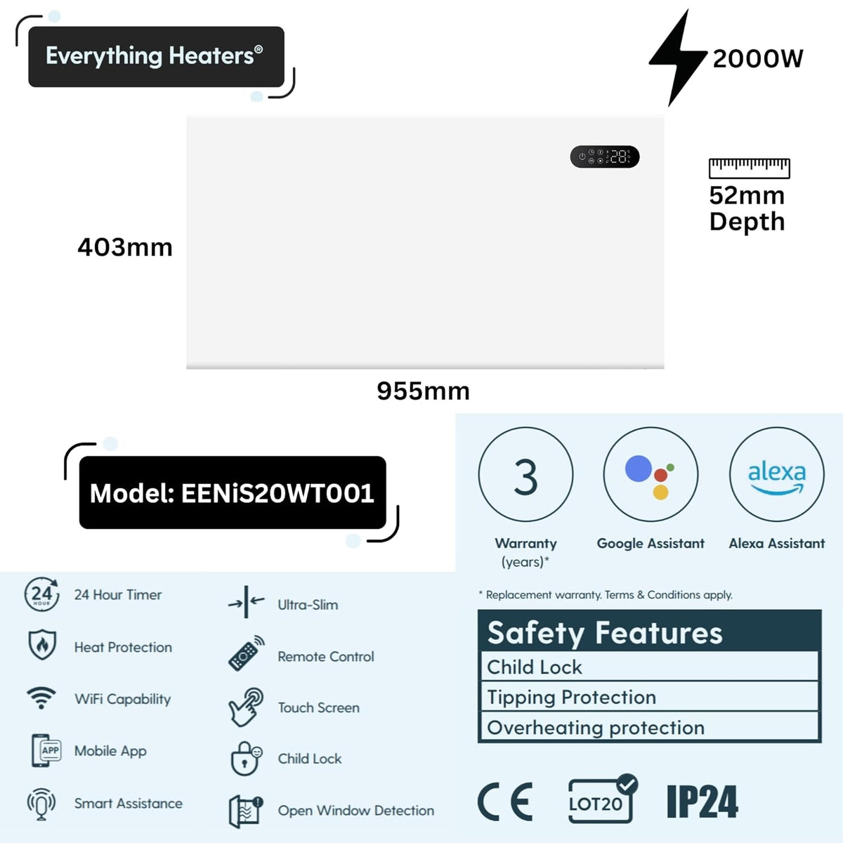 Nido Smart Electric Steel Panel Heater Wall Mounted with Wi-Fi and Remote Control