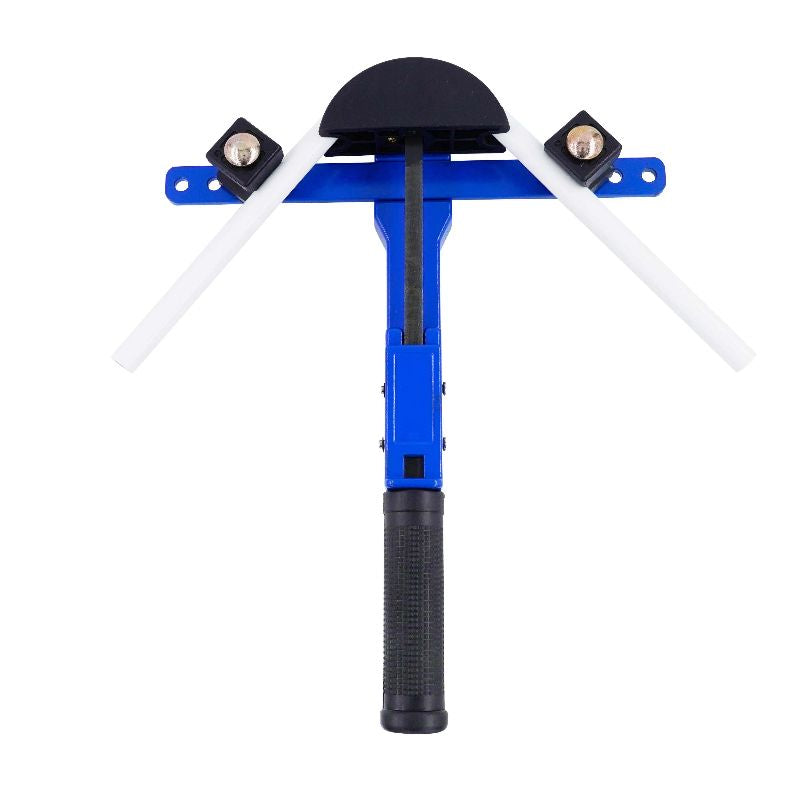 A blue and black pipe bending tool, shown against a plain white background.
