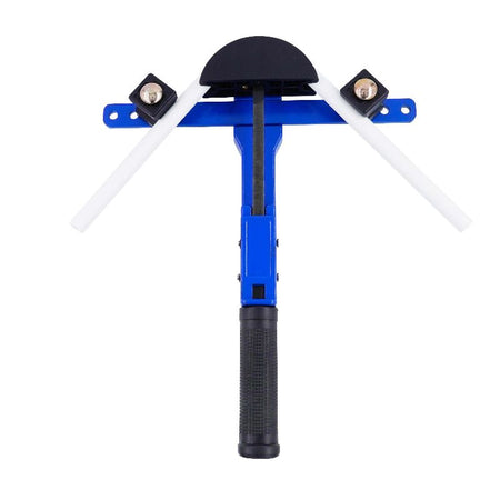 A blue and black pipe bending tool, shown against a plain white background.