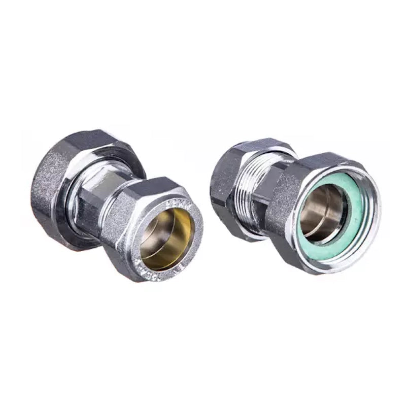 Polypipe Manifold Adaptor 1" Female Swivel × 22mm Compression | UFH Stainless Steel Manifold Connection | UFH170 (Pair)
