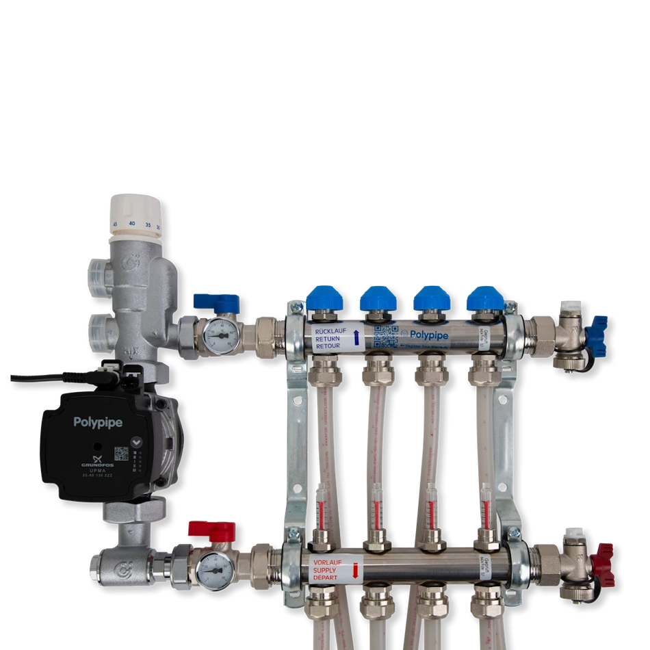 Polypipe Stainless Steel EuroCone UFH Manifold | 2–12 Ports | 15mm Underfloor Heating