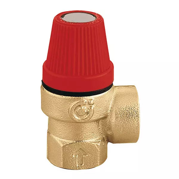 Pressure Relief Valve for safe operation in heating systems, featuring a robust design and red cap, suitable for up to 6 bar.